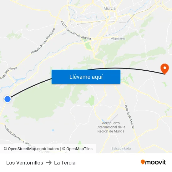 Los Ventorrillos to La Tercia map
