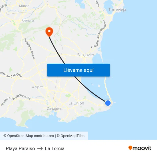 Playa Paraíso to La Tercia map