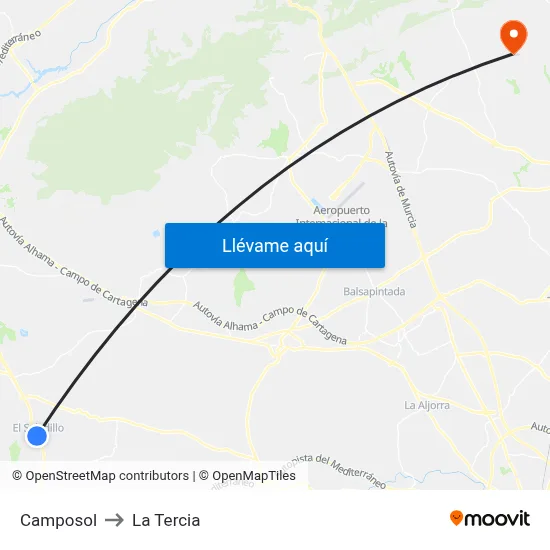 Camposol to La Tercia map
