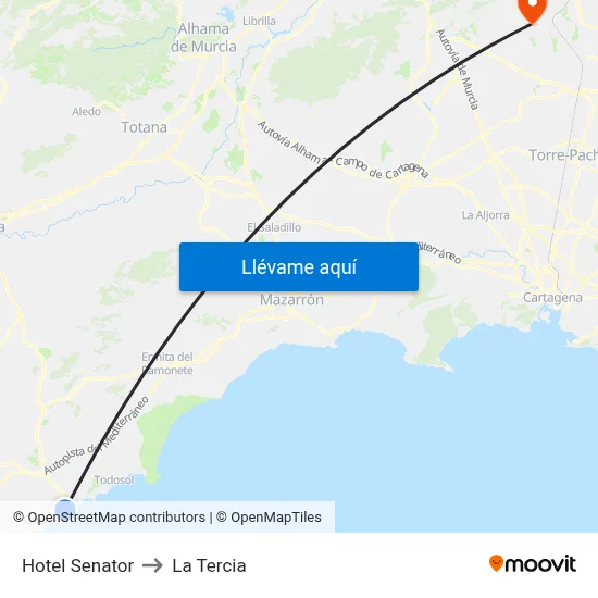 Hotel Senator to La Tercia map