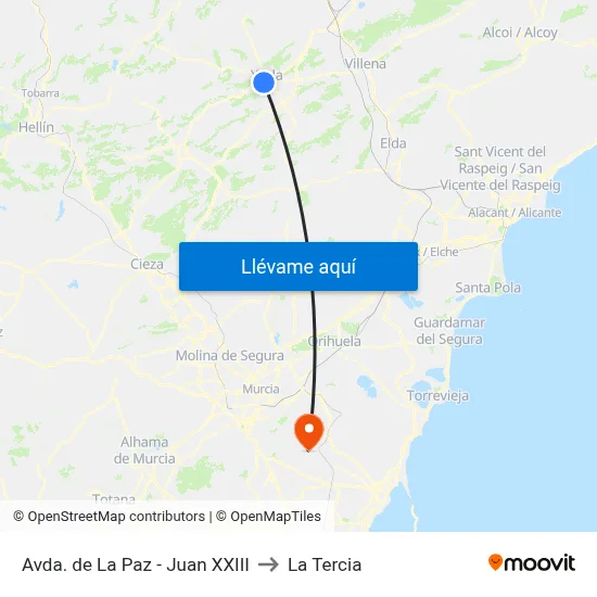 Avda. de La Paz - Juan XXIII to La Tercia map