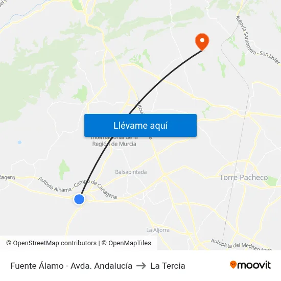 Fuente Álamo - Avda. Andalucía to La Tercia map