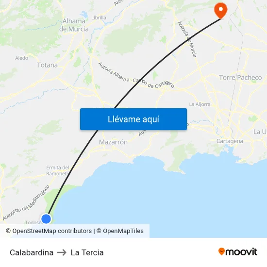 Calabardina to La Tercia map