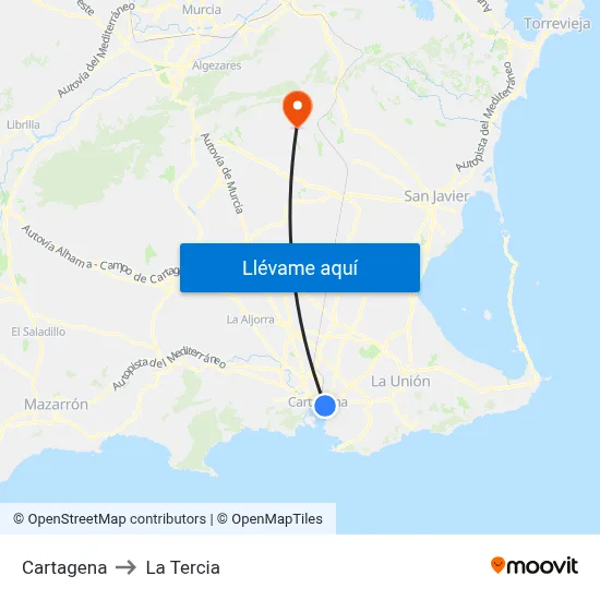 Cartagena to La Tercia map