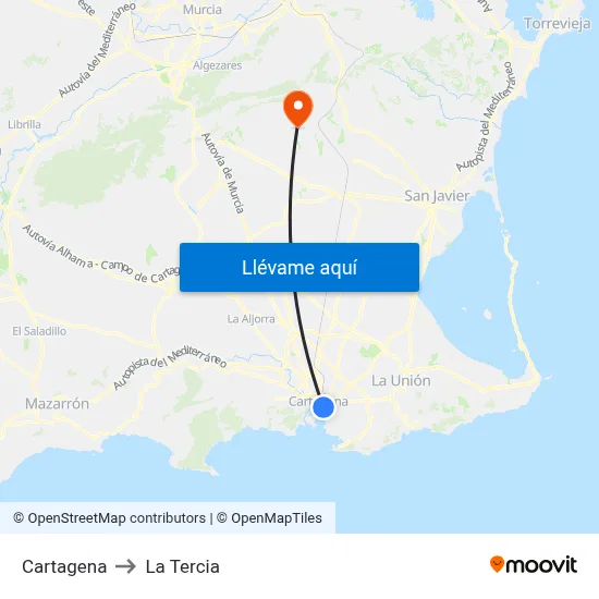 Cartagena to La Tercia map