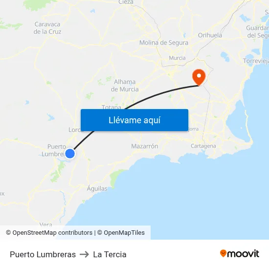 Puerto Lumbreras to La Tercia map