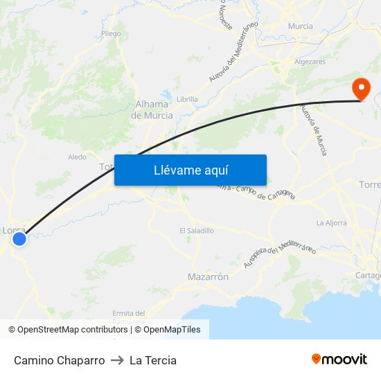 Camino Chaparro to La Tercia map