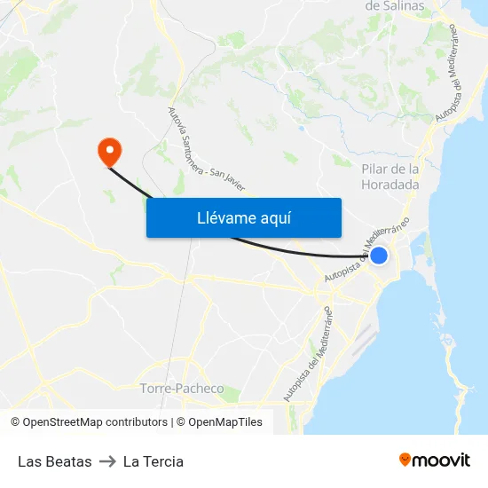 Las Beatas to La Tercia map