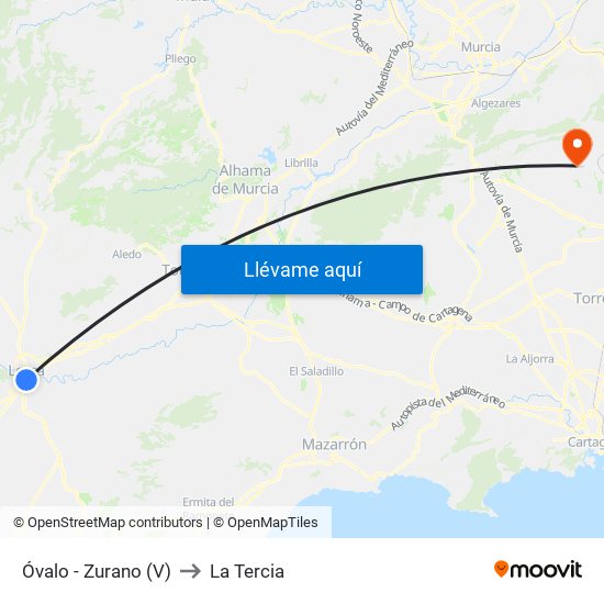Óvalo - Zurano (V) to La Tercia map