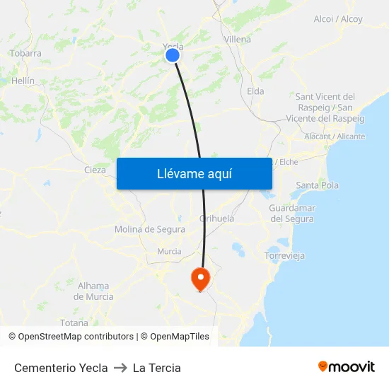 Cementerio Yecla to La Tercia map