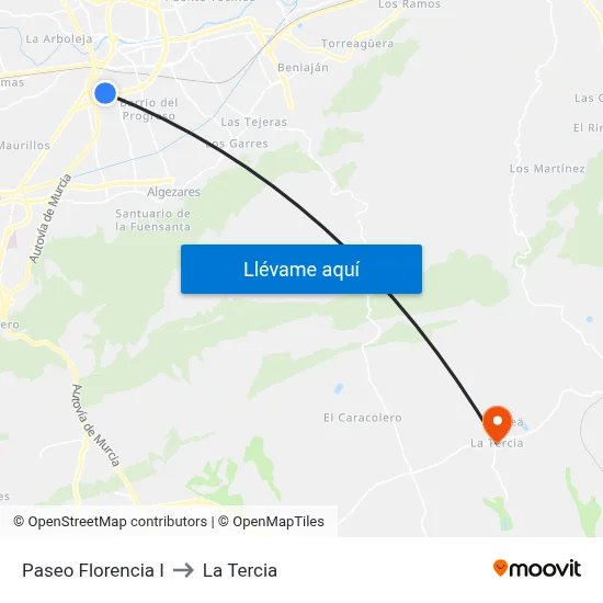 Paseo Florencia I to La Tercia map