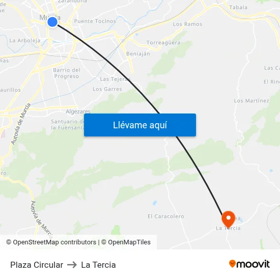 Plaza Circular to La Tercia map