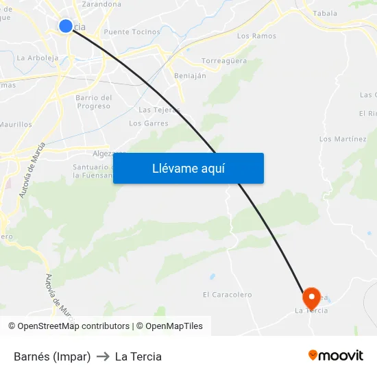 Barnés (Impar) to La Tercia map