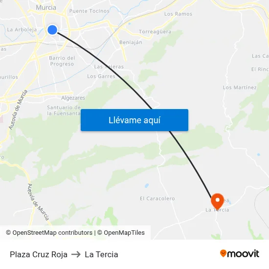 Plaza Cruz Roja to La Tercia map