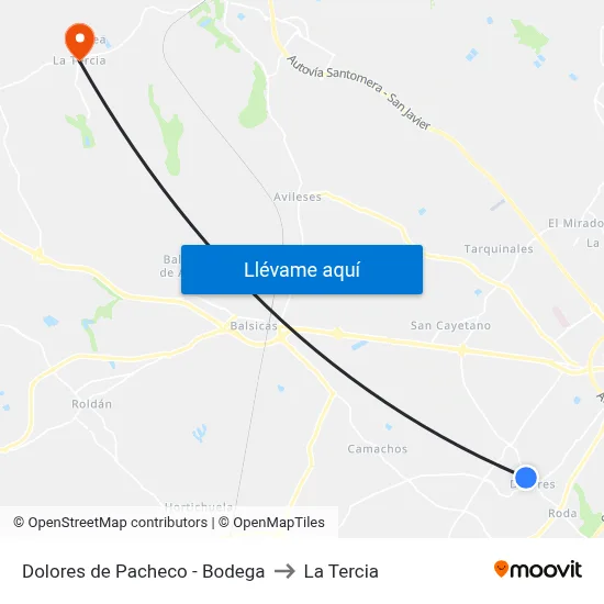 Dolores de Pacheco - Bodega to La Tercia map