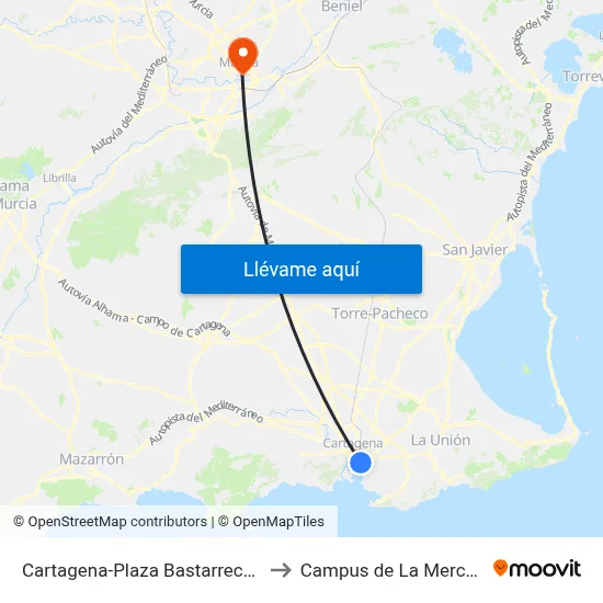 Cartagena-Plaza Bastarreche to Campus de La Merced map