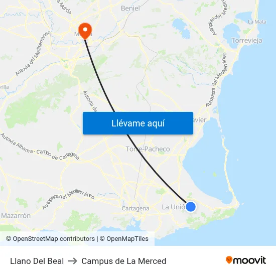 Llano Del Beal to Campus de La Merced map