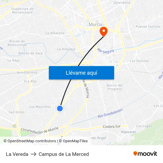 La Vereda to Campus de La Merced map