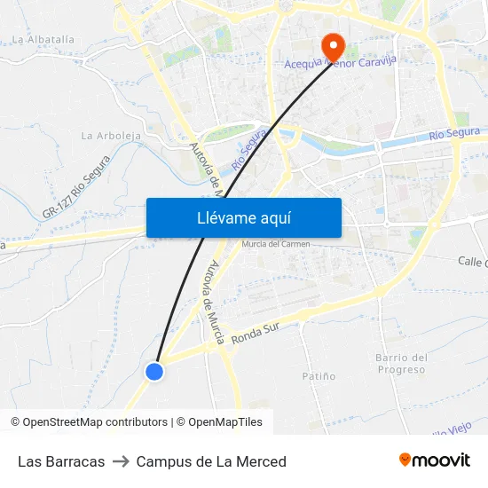 Las Barracas to Campus de La Merced map