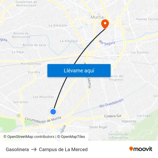 Gasolinera to Campus de La Merced map