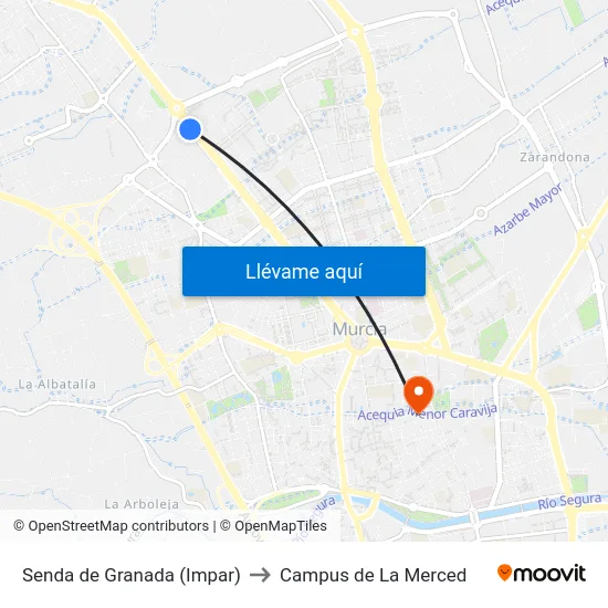 Senda de Granada (Impar) to Campus de La Merced map