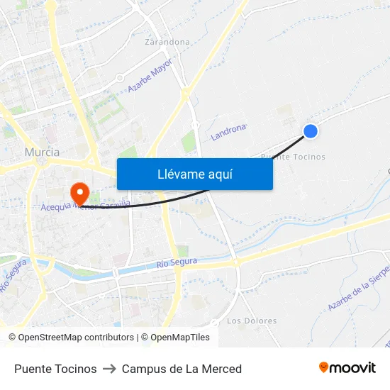 Puente Tocinos to Campus de La Merced map