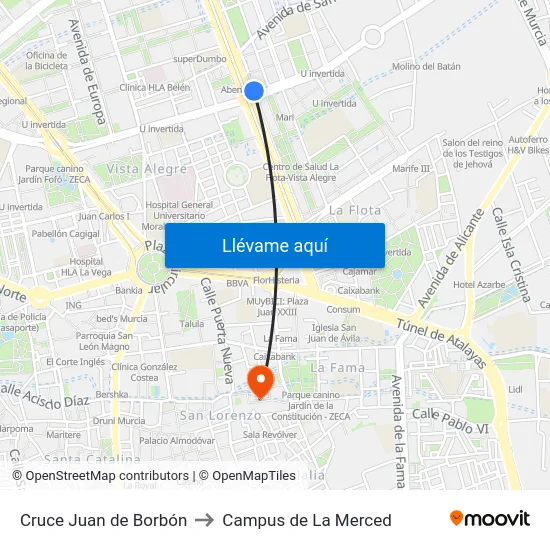Cruce Juan de Borbón to Campus de La Merced map