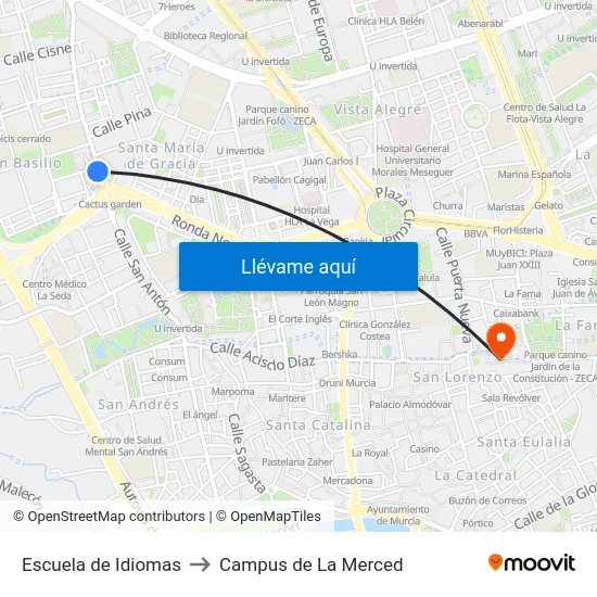 Escuela de Idiomas to Campus de La Merced map