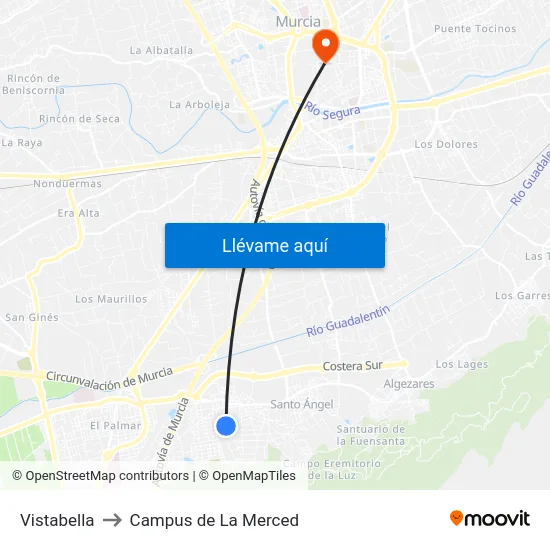 Vistabella to Campus de La Merced map