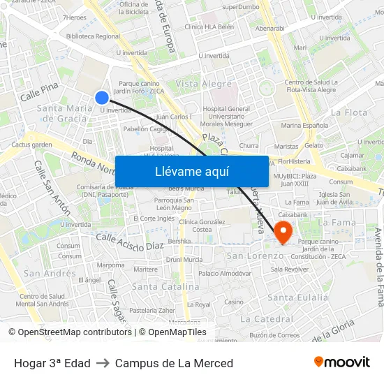 Hogar 3ª Edad to Campus de La Merced map