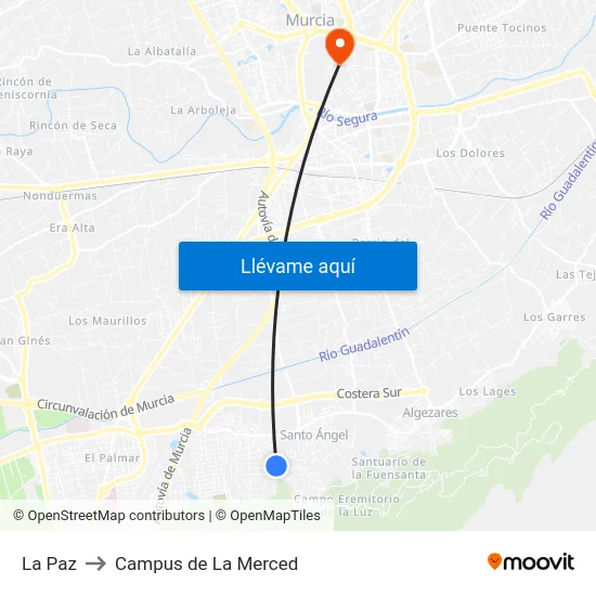 La Paz to Campus de La Merced map