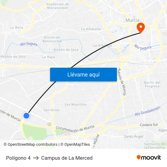 Polígono 4 to Campus de La Merced map