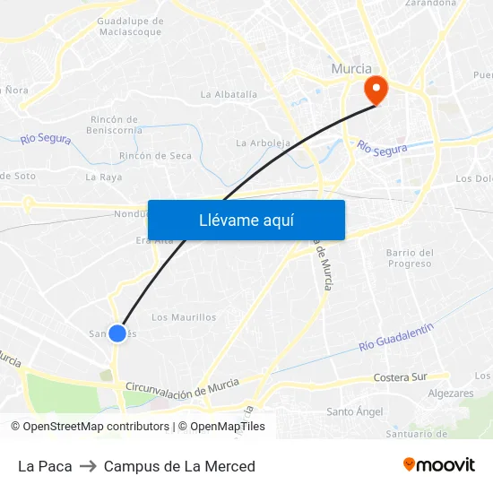 La Paca to Campus de La Merced map