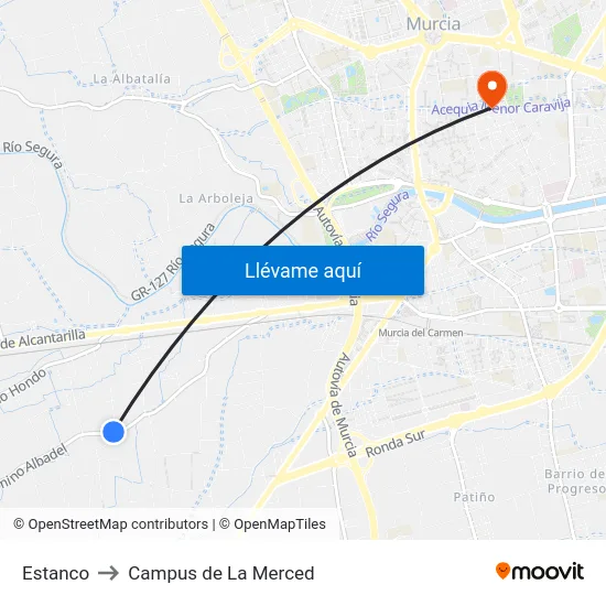 Estanco to Campus de La Merced map