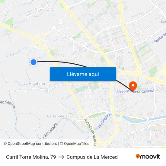 Carril Torre Molina, 79 to Campus de La Merced map