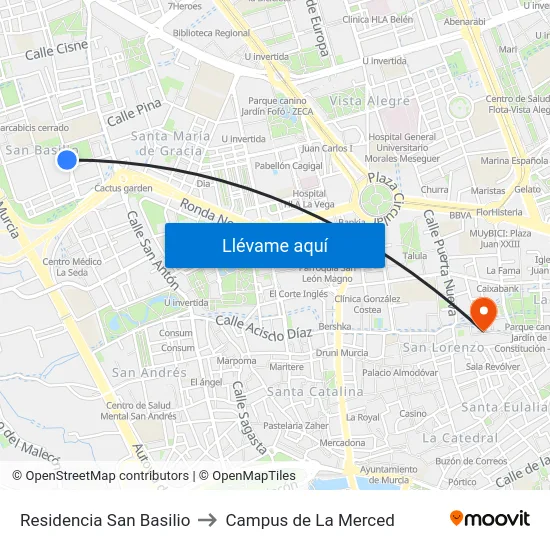 Residencia San Basilio to Campus de La Merced map