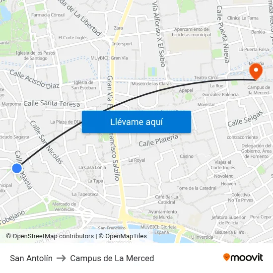 San Antolín to Campus de La Merced map