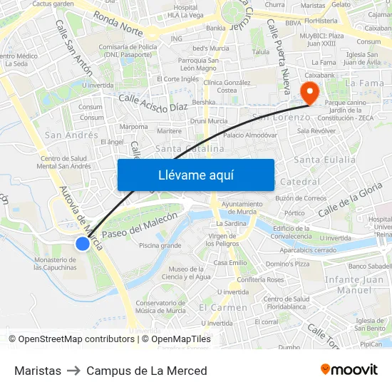 Maristas to Campus de La Merced map