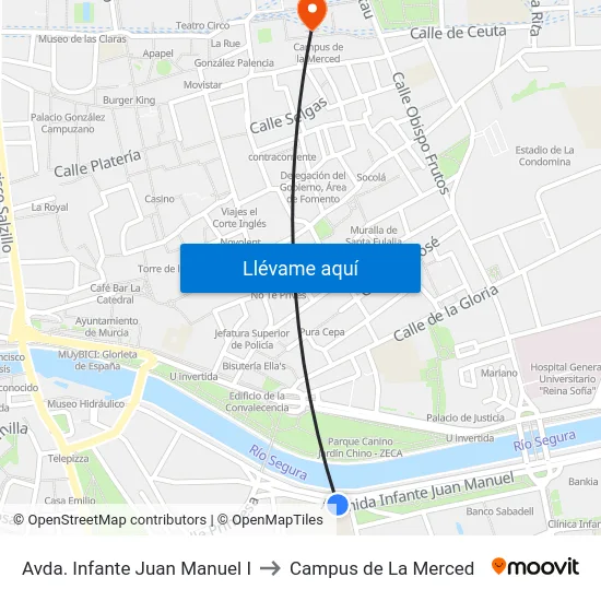 Avda. Infante Juan Manuel I to Campus de La Merced map