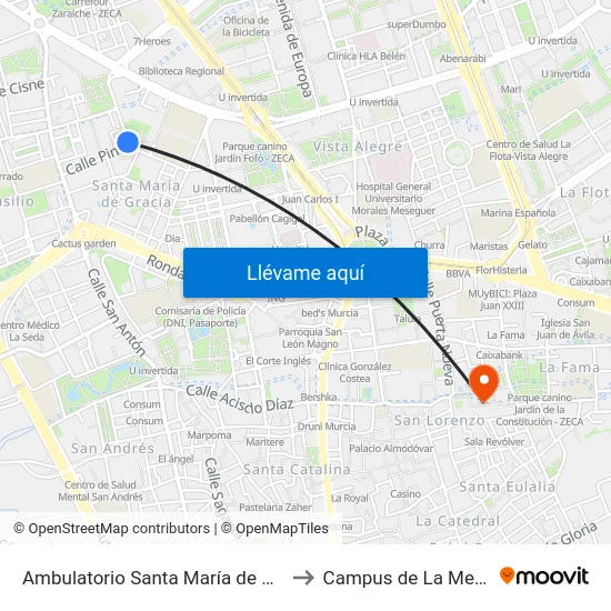 Ambulatorio Santa María de Gracia to Campus de La Merced map