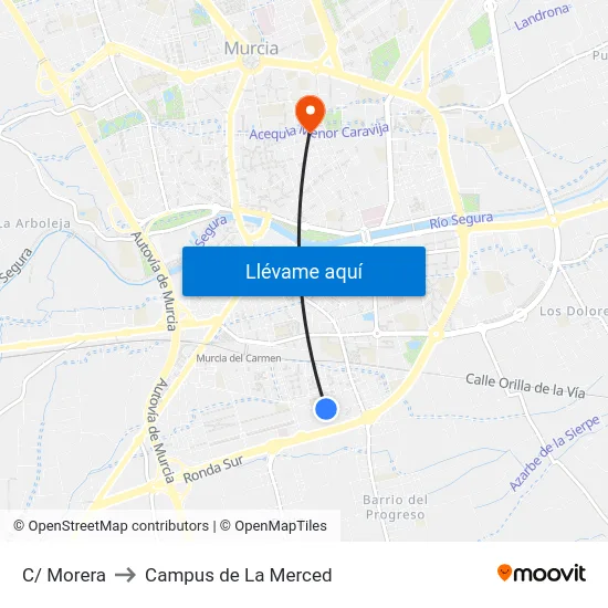 C/ Morera to Campus de La Merced map