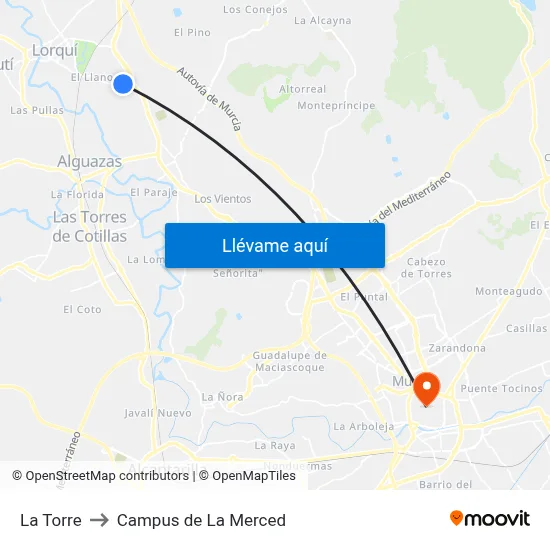 La Torre to Campus de La Merced map