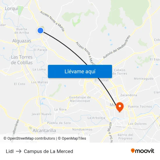Lidl to Campus de La Merced map