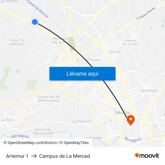 Artemur 1 to Campus de La Merced map
