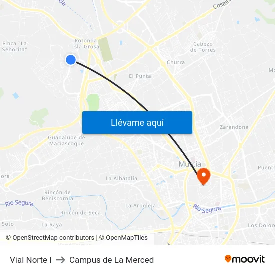 Vial Norte I to Campus de La Merced map
