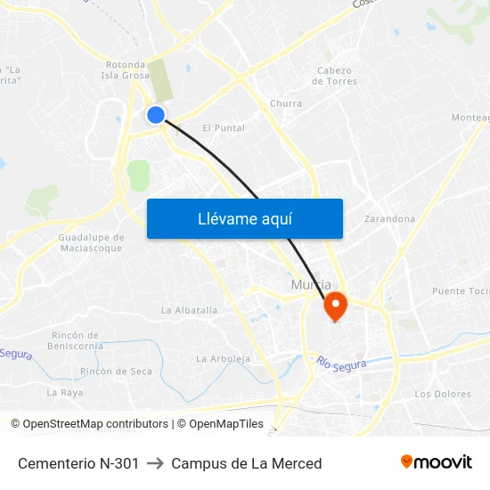 Cementerio N-301 to Campus de La Merced map