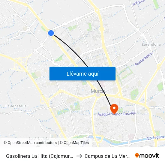 Gasolinera La Hita (Cajamurcia) to Campus de La Merced map