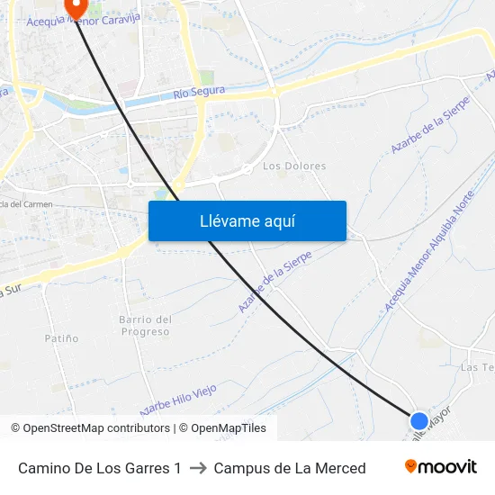 Camino De Los Garres 1 to Campus de La Merced map