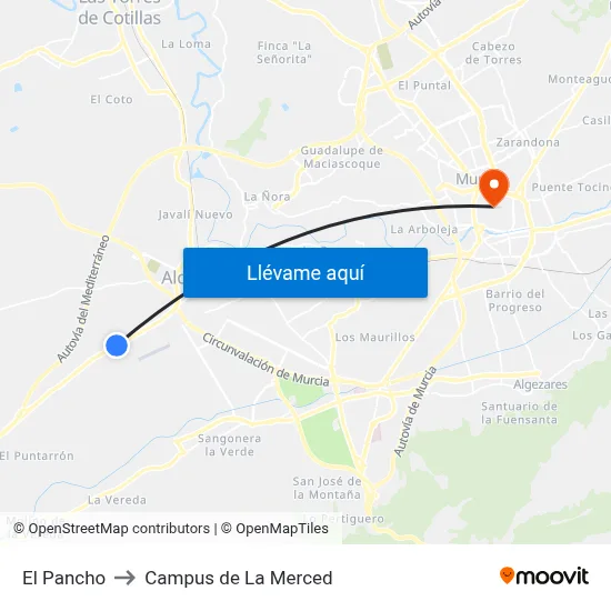 El Pancho to Campus de La Merced map