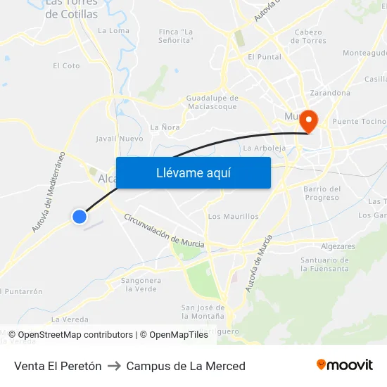 Venta El Peretón to Campus de La Merced map